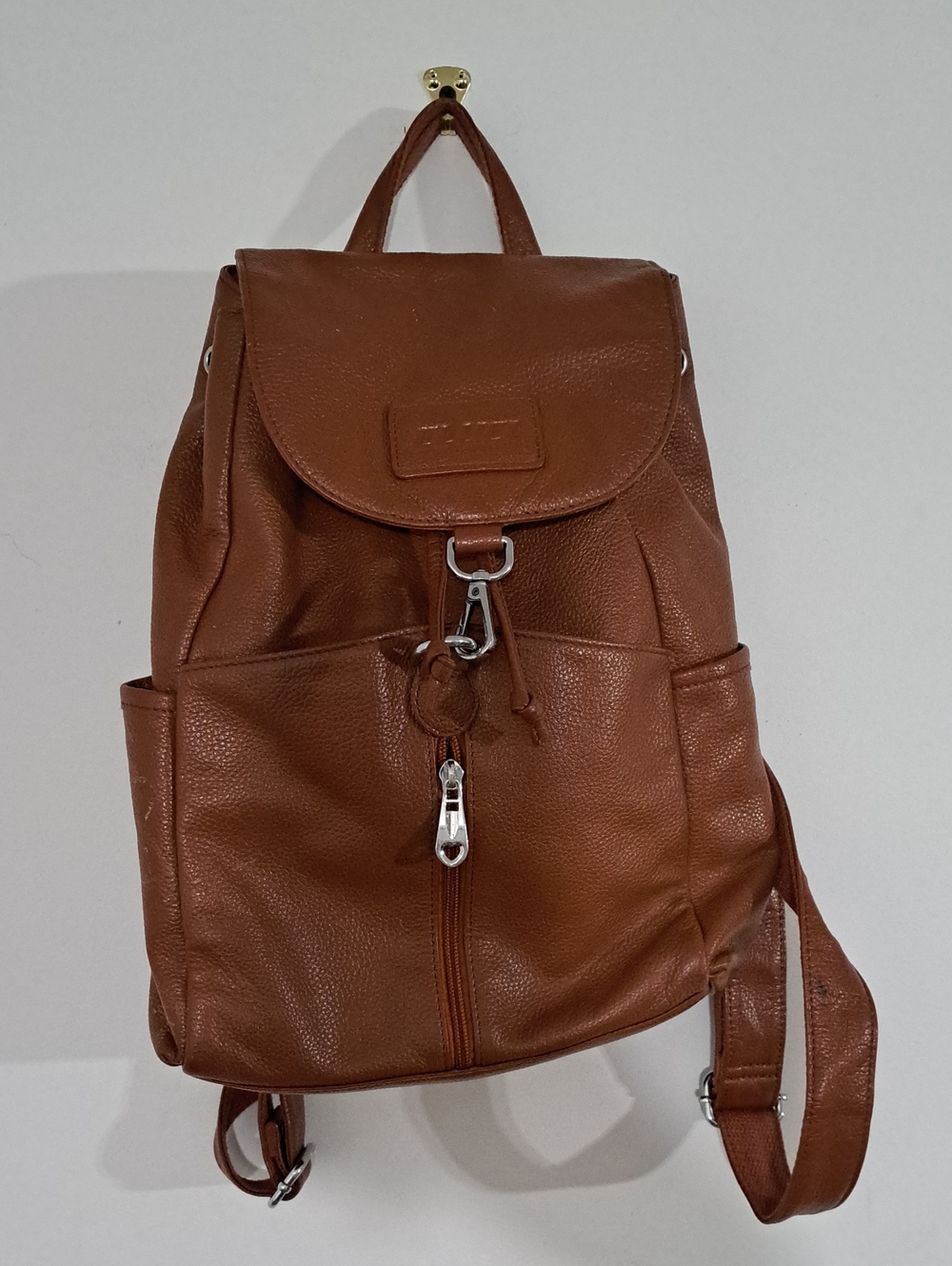 Classic Brown Faux Leather Women's Backpack with Front Zip